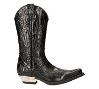 New Rock M-7921-S1 Black Flame Stivali Nero Pelle Pesante Biker Western Cowboy
