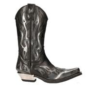 New Rock M-7921-S3 Argento Fiamma Stivali Nero Pelle Heavy Biker Western Cowboy