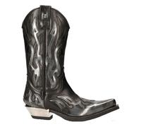 New Rock M-7921-S3 Argento Fiamma Stivali Nero Pelle Heavy Biker Western Cowboy