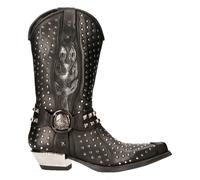 NEW ROCK M-7928-S1 Stivali Cowboy Western Neri in Pelle Biker