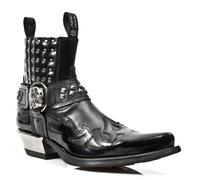 New Rock M.7950-S1 Nero Stivali Caviglia Western Goth Cinturino Teschio Borchie