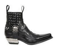 New Rock M.7950-S9 Nero Stivali Caviglia Western Goth Cinturino Skull Borchiato