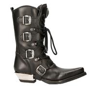NEW ROCK M-7993-S1 Stivali Biker Cowboy Gothic Western In Pelle Nera