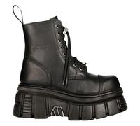 New Rock M-NEWMILI083-S21 Torre Anfibi Nero Pelle Plateau Motociclista Scarpe