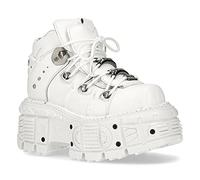 New Rock M-TANK106-C1 Stivaletti Unisex con Piattaforma 100% Pelle Vera Bianca Stile Gotico Punk