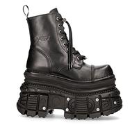 New Rock MILI083CCT-C4 Stivali Militari in Pelle Nera Metallizzata Punk Goth Rock