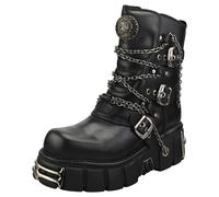 New Rock Platform Boots Unisex - Stivali con Catene in Pelle Nero - 45 EU