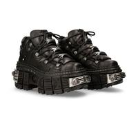 New Rock Scarpe con piattaforma WALL M.WALL106-S10 per uomo e donna in pelle bovina nera con lacci suola PU-ULTRA piattaforma 8 cm tacco 10 cm stile rock urbano TAGLIA 36