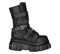 New Rock Stiefel M-MET422-S1 Unisex Metallizzato Nero Pelle Piattaforma Gothic Rock, Nero , 44 EU