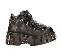 New Rock Stivaletti m106 s1 Unisex in Vera Pelle e Metallo Stile Biker Motociclista Gothic nero