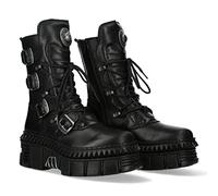 New Rock Stivaletto Wall Collection M-WALL083C-S7 da uomo e donna in pelle bovina nera, piattaforma 8 cm e tacco 10 cm, stile militare rock urbano TAGLIA