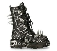 New Rock Stivali 1535-S1 Stivali con Borchie Goth in Pelle Nera Metallizzata Unisex 9