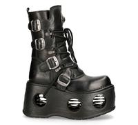 New Rock Stivali 373-S2 Unisex Metallico Nero Pelle con Zeppa Goth Neptuno Space