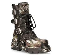 New Rock Stivali 591-S15 Camouflage in Pelle Nera Fiamma Metallizzata Stile Motociclista Punk Gotico 46