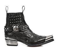 New Rock Stivali 7950P-S1 Nero Caviglia Western Goth Cinturino Teschio Borchiato