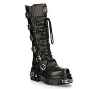 New Rock Stivali Alti fino alle Ginocchia 272-S1 in Pelle Nera Metallizzata con Chiusura con Lacci e Fibbia Stile Emo Gotico 10