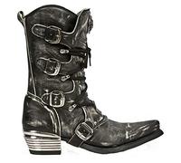 New Rock Stivali da Uomo M.7993-S3 in Pelle Grigia da Cowboy alla Moda 40