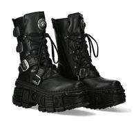 NEW ROCK Stivali Donna Piattaforma Fibbie Cerniera Nero TANK Metallic Collection Black Woman Boots M.WALL373-S5, Nero , 43 EU