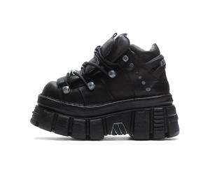 New Rock - Stivali in pelle nera a torre - - Shoes - Donna - Nero - 39 EU