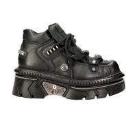 New Rock Stivali M-215-S6 Unisex Nero Metallizzato 100% Pelle Goth Techno Biker