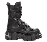 New Rock Stivali M-422-S1 Stivali Gotici con Plateau in Pelle Nera Metallizzata Unisex 36