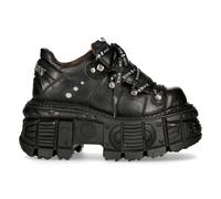 New Rock Stivali M-TANK120N Unisex Nero 100% Pelle Goth Plateau Punk Metallo