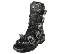 New Rock Stivali Metallo Unisex - Nero Argento - 45 EU