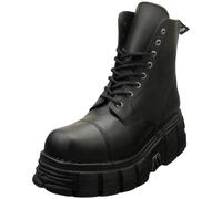 New Rock Stivali Gotici Unisex M-NEWMILI083-S39 Pelle Nera con Tacco 7cm e Plateau 4cm - Stivaletti Punk Rock Stile Militare Collezione Metallic - 38