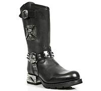 New Rock Stivali MR030-S1 da Uomo in 100% Pelle Nera Western con Piattaforma Gotica Stile Motociclista 40