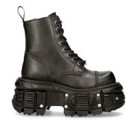 New Rock Stivali TANK083-C1 Vera Pelle Combattimento Nero Plateau Biker Militare
