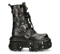 NEW ROCK Stivali TANK373-S1 Neri In Pelle Platform Combat Unisex