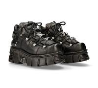 New Rock Stivali Unisex in Vera Pelle Nera con Lacci M-106-C66