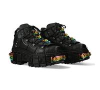 New Rock Stivali unisex suola a becchi e accessori iridescenti con lacci colore nero pelle/unisex Black Boots Leather Shoelaces M.WALL106-S23, Nero , 40 EU