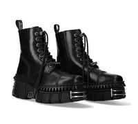 New Rock Stivali Unisex Suola Wall Picchi con Ferramenta e Lacci Colore Nero Pelle/Unisex Black Boots Leather Shoelaces M.WALL083CCT-S9, Nero , 41 EU