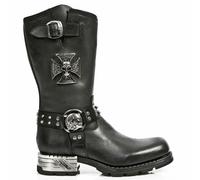New Rock Stivali Uomo MR030-S1 Nero Western 100% Pelle Gotico Scarpe con Plateau