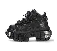 New Rock Stivali WALL106-S10 Unisex Metallizzato Nero Pelle Piattaforma Emo Punk, Nero , 41 EU