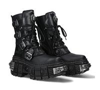 New Rock TANK Power Unisex Stivali Platform Fibbie Cerniera Nero Metallic Collection Black Boots M.WALL373-S3, Nero , 39 EU