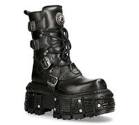 NEW ROCK TANK373-S1 Stivali Unisex con Piattaforma in Pelle Nera Stile Motociclista Gotico 41
