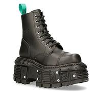 NEW ROCK TANKMILI083C-V2 Stivali con Piattaforma in Pelle Nera VEGANI da Motociclista Punk Gotico 37