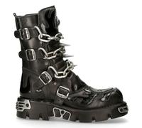 New Rock Unisex M.727-S1 Stivali Nero Pelle Teschio Catena Fiamma Reactor