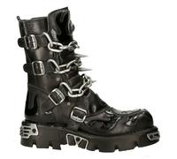 New Rock Uomo Nero Pelle Skull Flame Reactor Stivali M.727-S1