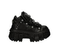 NEW ROCK Stivali Unisex Suola TANK con lacci Colore Nero Pelle/Unisex Black Boots Leather Shoelaces M.WALL106-S12