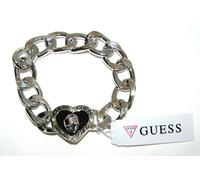 New-Silver Tono Guess Catena W/ Giro Serratura Cuore Bianco + Cristallo