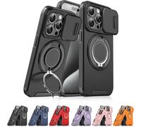 New Slide Camera Protection Magnetic Stand Phone Case for iPhone 17/16/15/14/13/12/11 Pro Max, with Privacy Camera Cover and 360° Rotating Stand,Built-In Magnetic Ring (Black,iPhone17)