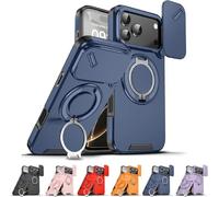 New Slide Camera Protection Magnetic Stand Phone Case for iPhone 17/16/15/14/13/12/11 Pro Max, with Privacy Camera Cover and 360° Rotating Stand,Built-In Magnetic Ring (Blue,iPhone17 Pro Max)