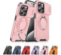 New Slide Camera Protection Magnetic Stand Phone Case for iPhone 17/16/15/14/13/12/11 Pro Max, with Privacy Camera Cover and 360° Rotating Stand,Built-In Magnetic Ring (Pink,iPhone14 Pro)