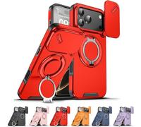 New Slide Camera Protection Magnetic Stand Phone Case for iPhone 17/16/15/14/13/12/11 Pro Max, with Privacy Camera Cover and 360° Rotating Stand,Built-In Magnetic Ring (Red,iPhone17 Air)