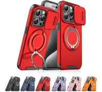 New Slide Camera Protection Magnetic Stand Phone Case for iPhone 17/16/15/14/13/12/11 Pro Max, with Privacy Camera Cover and 360° Rotating Stand,Built-In Magnetic Ring (Red,iPhone11 Pro Max)