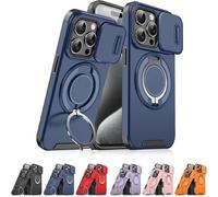 New Slide Camera Protection Magnetic Stand Phone Case for iPhone 17/16/15/14/13/12/11 Pro Max, with Privacy Camera Cover and 360° Rotating Stand,Built-In Magnetic Ring (Blue,iPhone12 Pro)