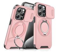 New Slide Camera Protection Magnetic Stand Phone Case for iPhone 17/16/15/14/13/12/11 Pro Max, with Rotating Stand and Privacy Camera Cover (Pink,for 16Plus)